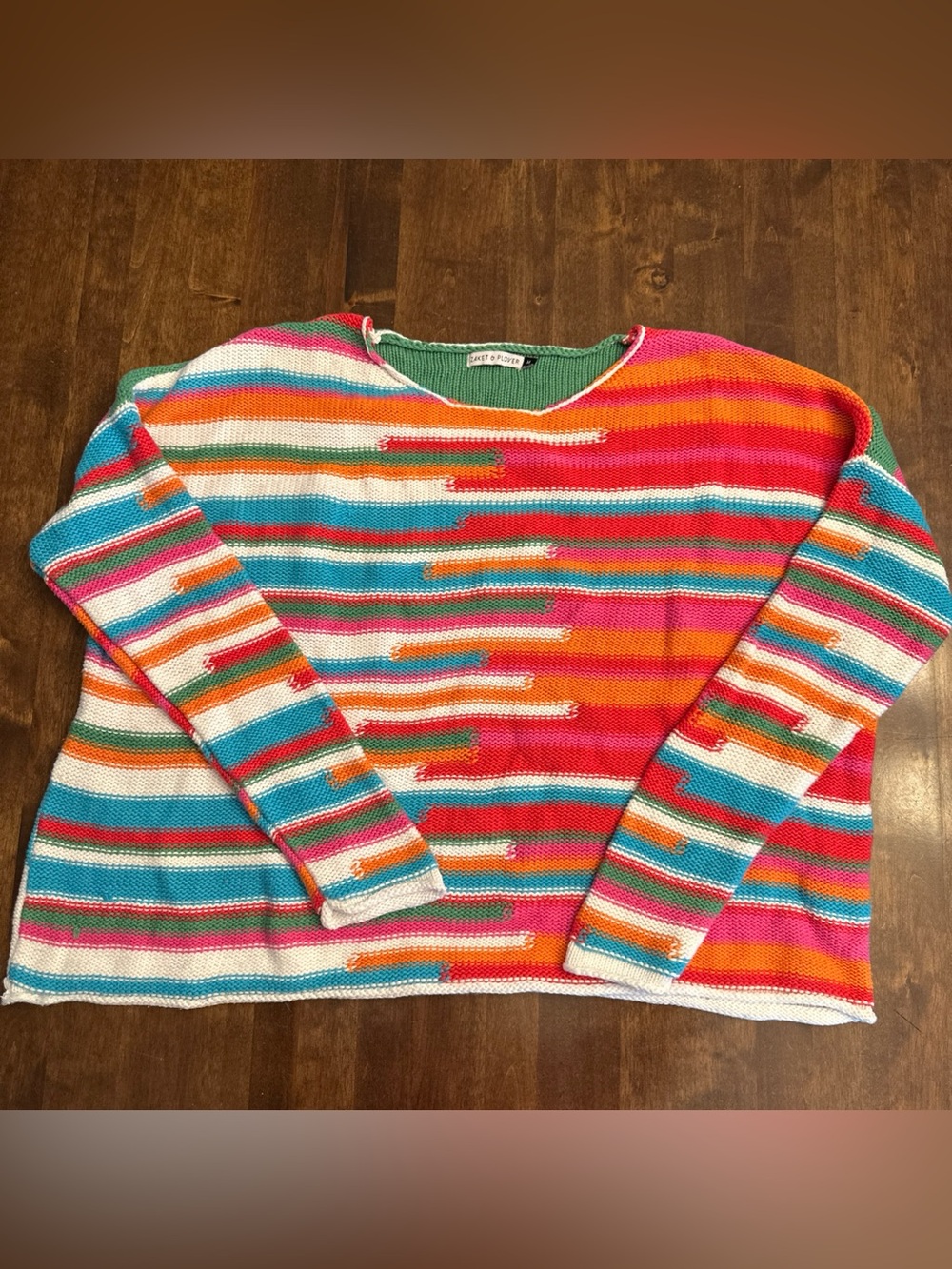 Zaket & Plover Knit Sweater Medium Colorful Stripes Slightly Cropped READ